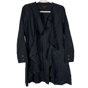 LAURA ASHLEY BLACK LINEN WATERFALL JACKET Eyelet Ruffles Womens Size 6‎